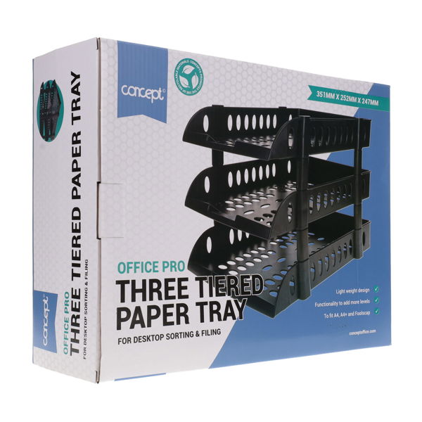 Concept Three Tiered Paper Tray - Black