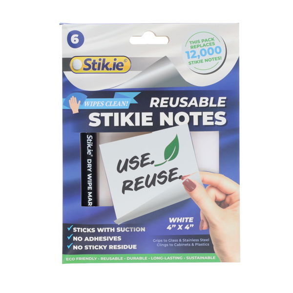 Stik.ie Pkt.6 Reusable Stikie Notes 4"x4" - White