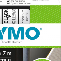 Dymo D1 Tape 45010, 12mm x 7m, Black on Clear (Ref S0720500) - Durable Label Tape for Clear Labeling