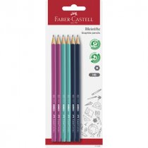Faber-Castell Graphite Pencil Set x 6 1111 HB Coloured on Blister Card