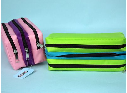 Triple Zip Pencil Case Neon - green & blue