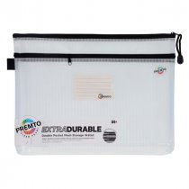 Premto A4+ Extra Durable Double Pocket Mesh Storage Wallet - Clear Pearl