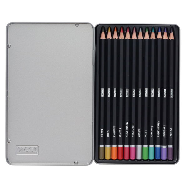 Icon Tin Box 12 Colouring Pencils - Metallic