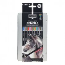 Icon Tin Box 12 Colouring Pencils - Metallic