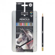 Icon Tin Box 12 Colouring Pencils - Metallic