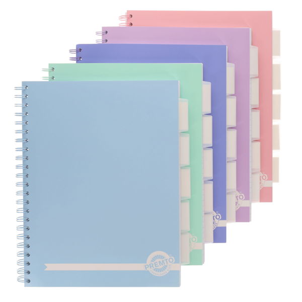 Premto Pastel A4 200pg 5 Subject Project Book-assorted colours