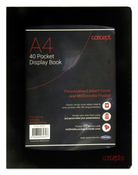 A4 40 Pocket Presentation Display Book - Black