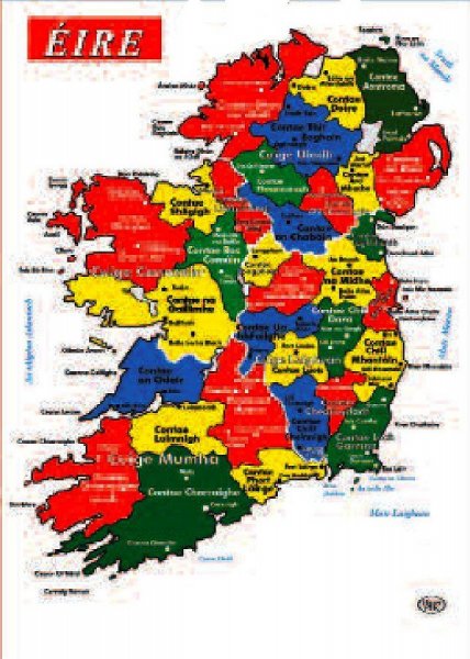 Poster - Map Of Ireland (Irish)-As Gaeilge