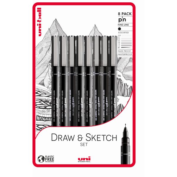 PIN 8pc BC DRAW & SKETCH PFP .05,.1,.3,.5,.8,1.0,1.2 BR BLK