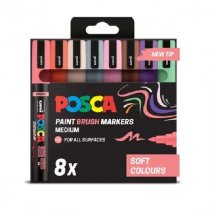 POSCA PC-5MBR Medium Paint Brush Markers Soft Colours - Pack of 8 - NEW TIP