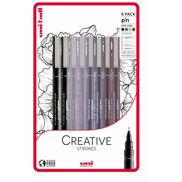 PIN 8pc BC CREATIVE STROKES PFP BR BLACK L & D GREY & SEPIA