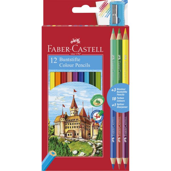 COLOUR PENCILS BOX12 WITH 3 FREE BIO-COLOURS + SHARPENER