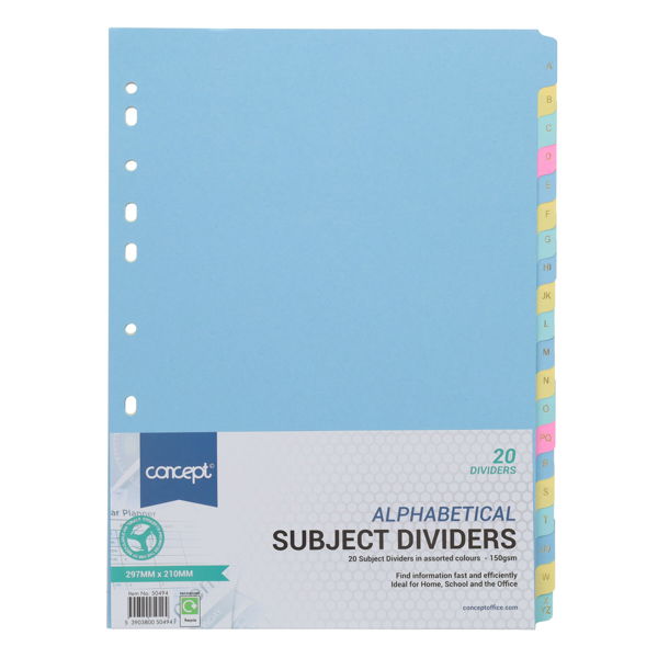 Concept 150gsm Alphabetical Subject Dividers - 20 Part