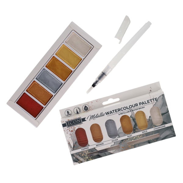 Icon Metallic Watercolour Palette & Refillable Water Brush