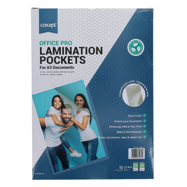 Concept Pkt.100 A3 150 Micron Office Pro Laminating Pouches