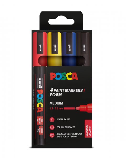 POSCA PC-5M MEDIUM BULLET TIP 4PC STANDARD COLOURS