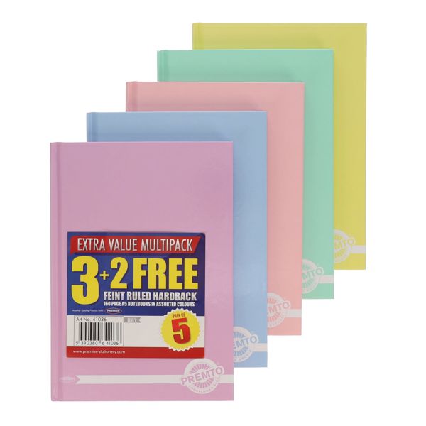 Premto Pastel Pkt.5 A5 160pg Hardback Notebook