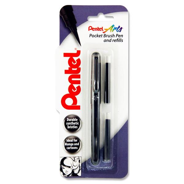 Pentel Pocket Brush Pen + 2 Refills – Black