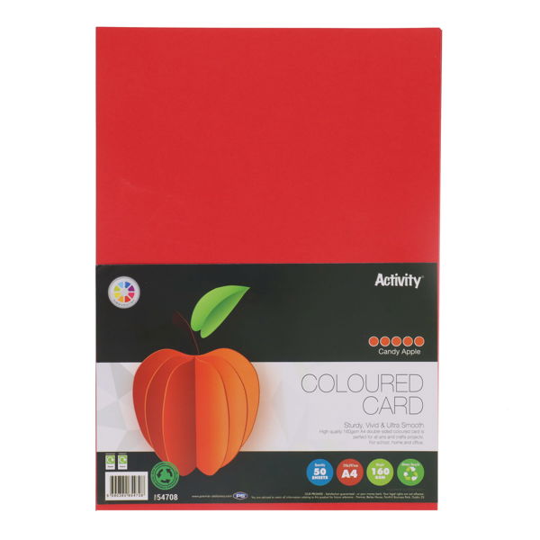 Premier Activity A4 160gsm Card 50 Sheets - Candy Apple