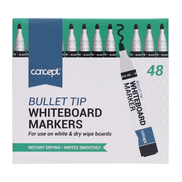 BULK BUY Concept Box of 48 Bullet Tip Whiteboard Markers-TEACHER/OFFICE RESOURCE