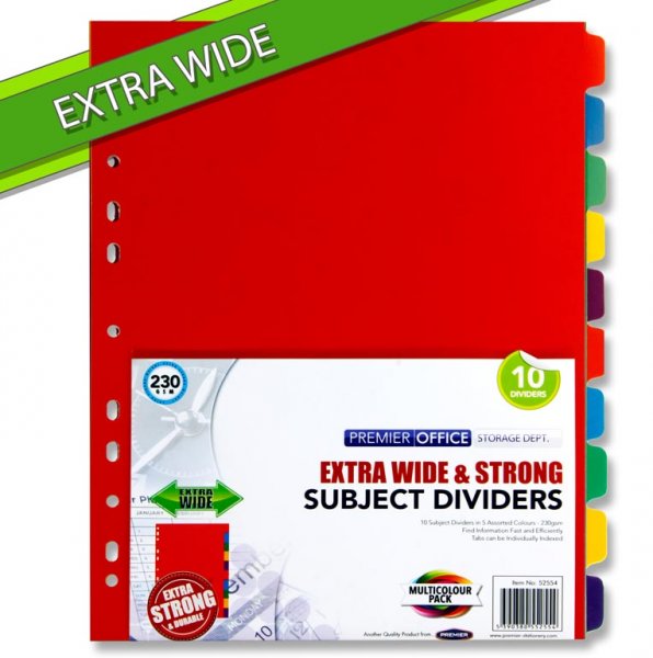 PREMIER OFFICE EXTRA WIDE 230gsm SUBJECT DIVIDERS - 10 PART