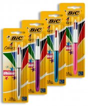 BIC 4 COLOUR BALLPOINT PEN - SHINE (CARDED) 4 ASST