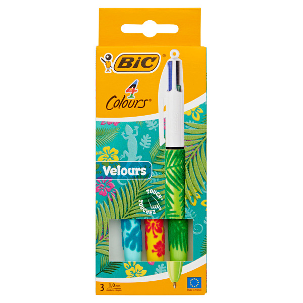 BIC PKT.3 4 COLOUR VELOURS BALLPOINT PEN - JUNGLE