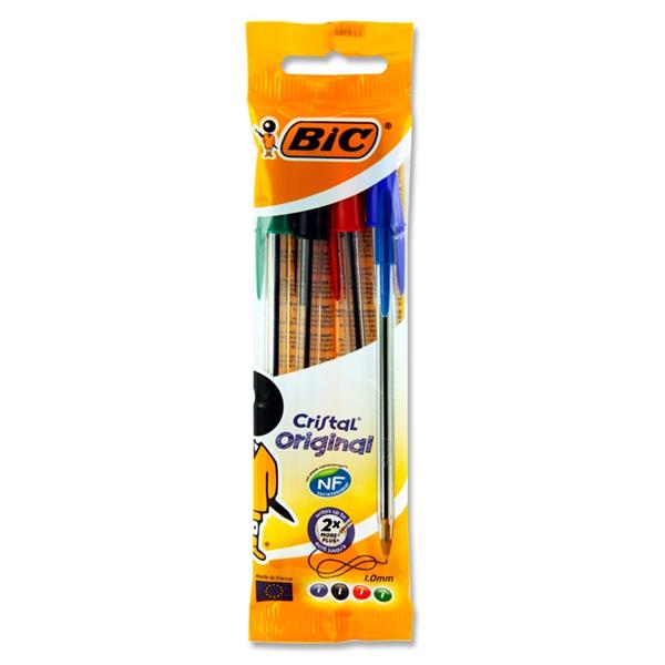 BIC PKT.4 CRISTAL ORIGINAL BALLPOINT PENS - ASST COLS