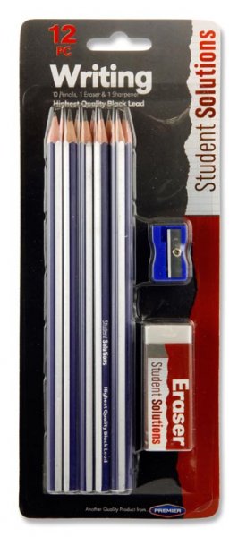 STUDENT SOLUTIONS 12pc PENCILS ERASER & SHARPENER SET