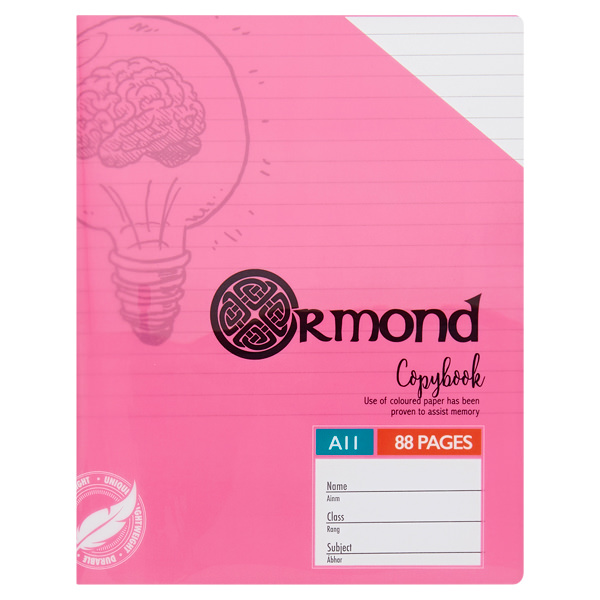 ORMOND 88pg A11 VISUAL MEMORY AID DURABLE COVER COPY BOOK - PINK