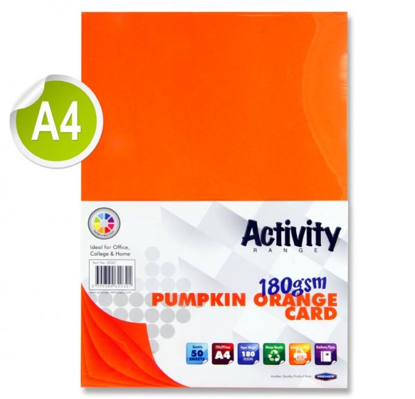 PREMIER ACTIVITY A4 180gsm CARD 50 SHEETS - PUMPKIN ORANGE