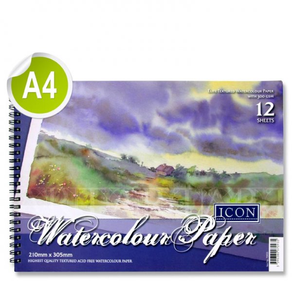 ICON A4 300gsm WIRO WATERCOLOUR PAD 12 SHEETS