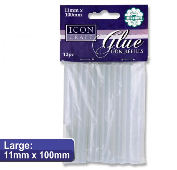 ICON CRAFT PKT.12 11x100mm GLUE GUN REFILLS - LARGE