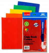 STUDENT SOLUTIONS PKT.5 A4 PVC HEAVY DUTY COPY BOOK COVERS - 5 ASST COLOURS